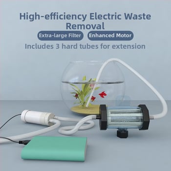 Elektrická ponorná pumpa na výmenu vody v akváriu a čistenie; odsávanie nečistôt a čistenie piesku, automatický štart a vypnutie.