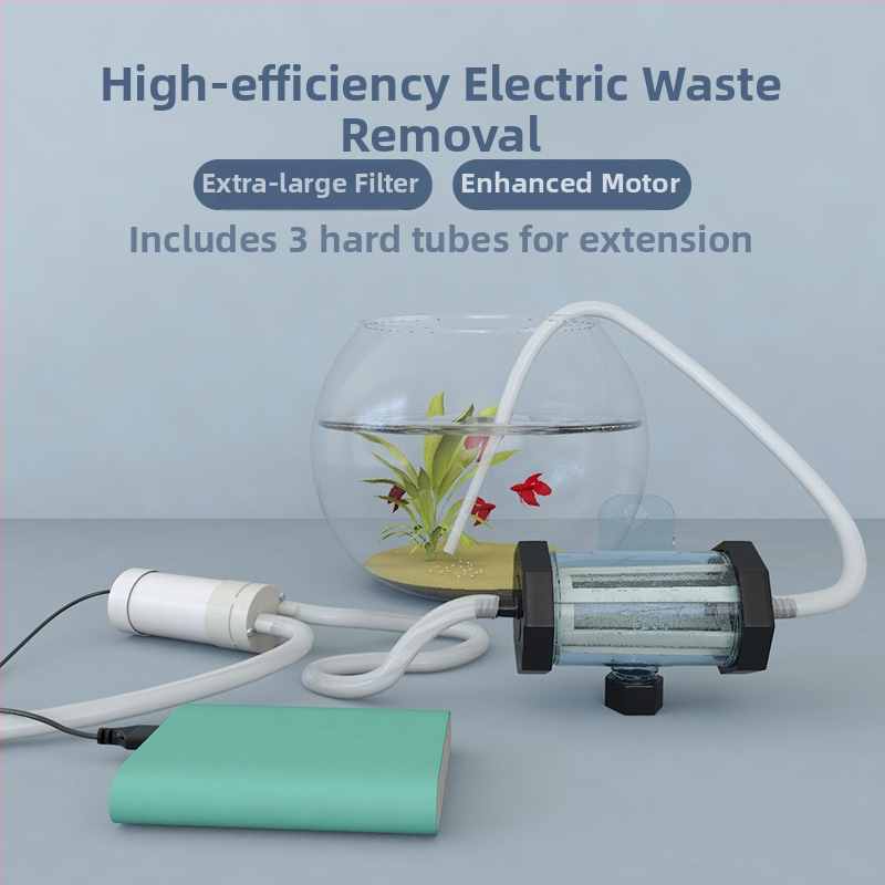 Elektrická ponorná pumpa na výmenu vody v akváriu a čistenie; odsávanie nečistôt a čistenie piesku, automatický štart a vypnutie.