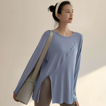 Női Slim-Fit gyorsan száradó jóga felső, hosszú ujjú, lélegző viszkóz (rayon) keverék, 95% viszkóz és 5% spandex