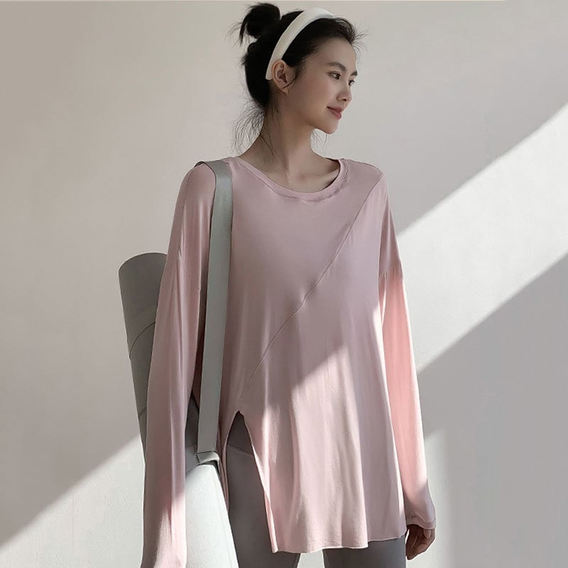 Női Slim-Fit gyorsan száradó jóga felső, hosszú ujjú, lélegző viszkóz (rayon) keverék, 95% viszkóz és 5% spandex