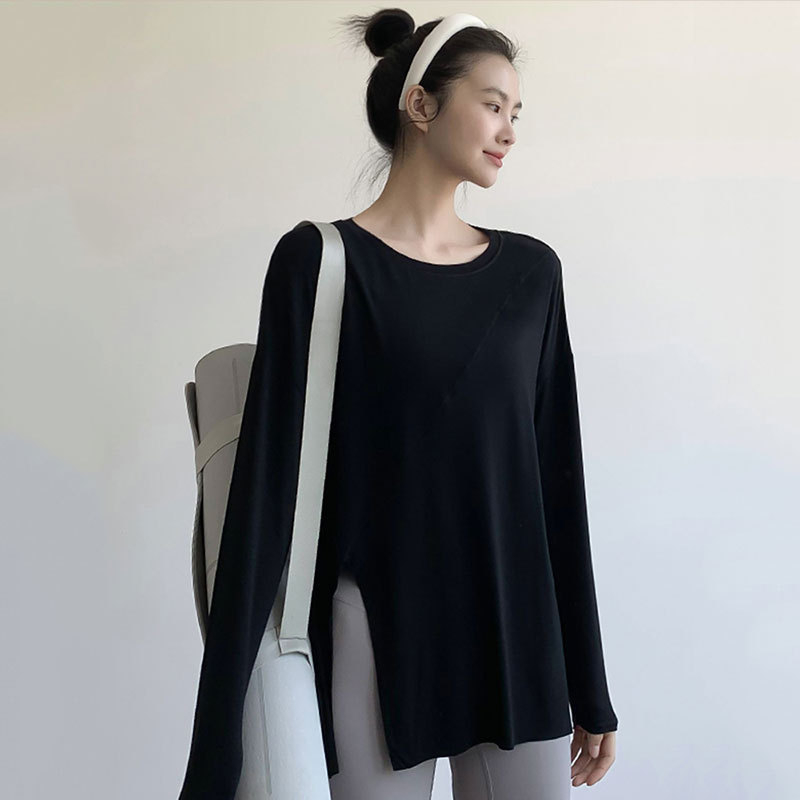Női Slim-Fit gyorsan száradó jóga felső, hosszú ujjú, lélegző viszkóz (rayon) keverék, 95% viszkóz és 5% spandex