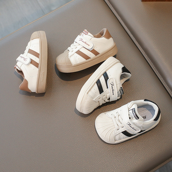 Bijele dječje tenisice za 12–36 mjeseci, mekana potplat, Velcro zatvarač, kožni panel, unisex, korejski stil, proljeće-jesen