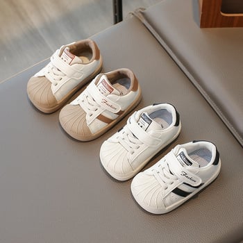 Bijele dječje tenisice za 12–36 mjeseci, mekana potplat, Velcro zatvarač, kožni panel, unisex, korejski stil, proljeće-jesen