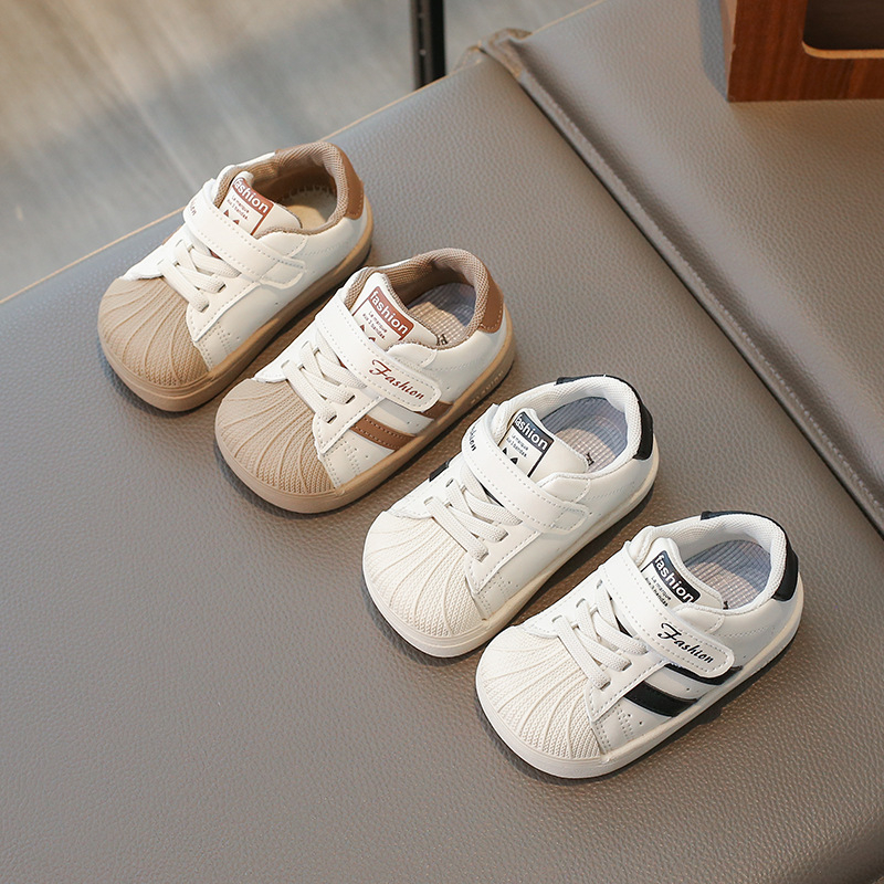 Bijele dječje tenisice za 12–36 mjeseci, mekana potplat, Velcro zatvarač, kožni panel, unisex, korejski stil, proljeće-jesen