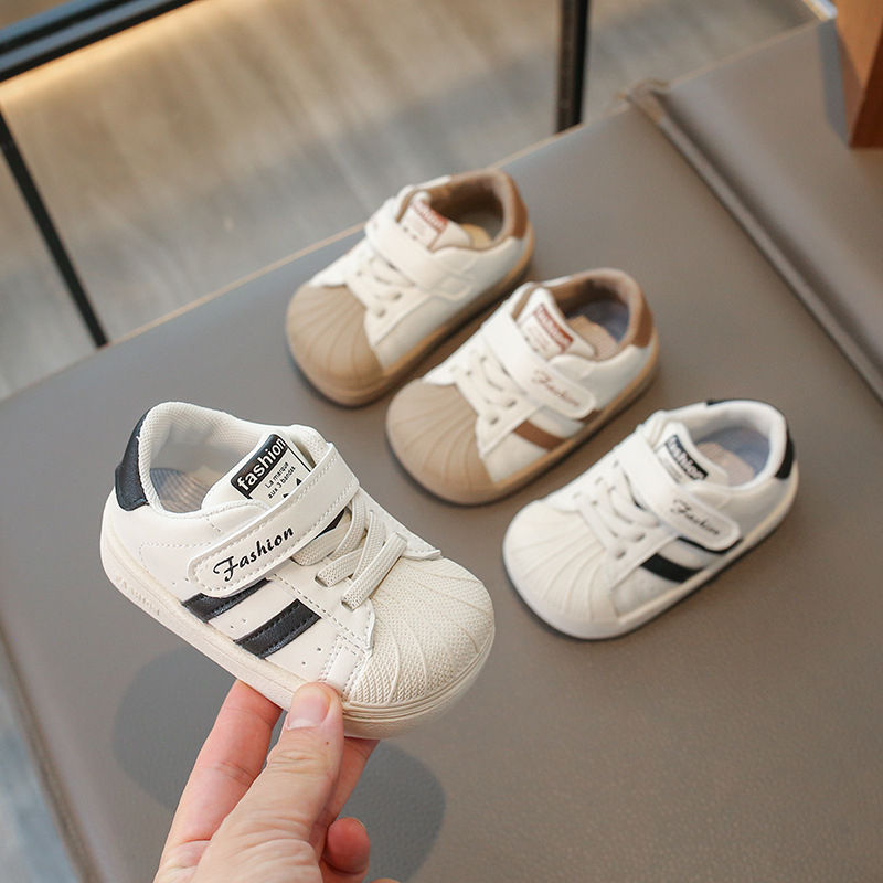 Bijele dječje tenisice za 12–36 mjeseci, mekana potplat, Velcro zatvarač, kožni panel, unisex, korejski stil, proljeće-jesen