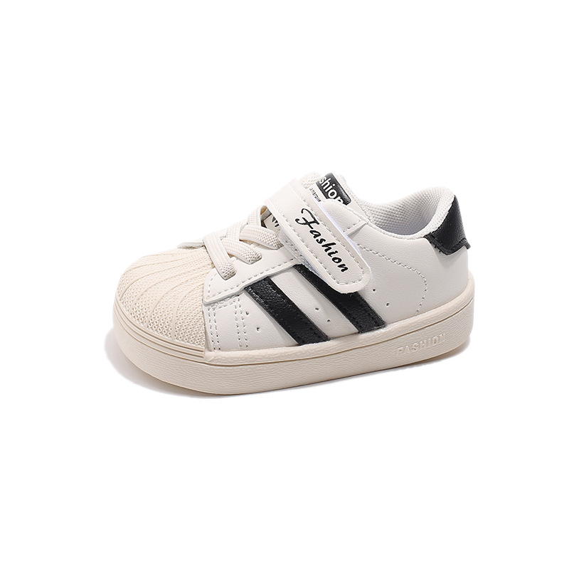 Bijele dječje tenisice za 12–36 mjeseci, mekana potplat, Velcro zatvarač, kožni panel, unisex, korejski stil, proljeće-jesen