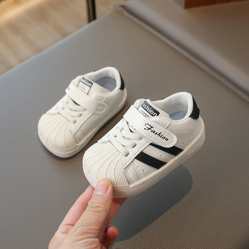 Bijele dječje tenisice za 12–36 mjeseci, mekana potplat, Velcro zatvarač, kožni panel, unisex, korejski stil, proljeće-jesen
