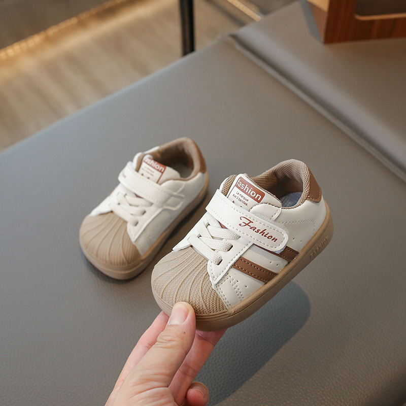 Bijele dječje tenisice za 12–36 mjeseci, mekana potplat, Velcro zatvarač, kožni panel, unisex, korejski stil, proljeće-jesen