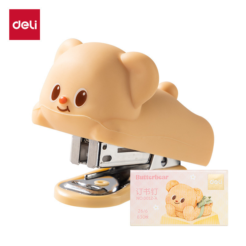 Deli HY199 Mini spajalica s motivom Butter Bear, set za učenike – prenosni uredski uređaj za povezivanje dokumenata