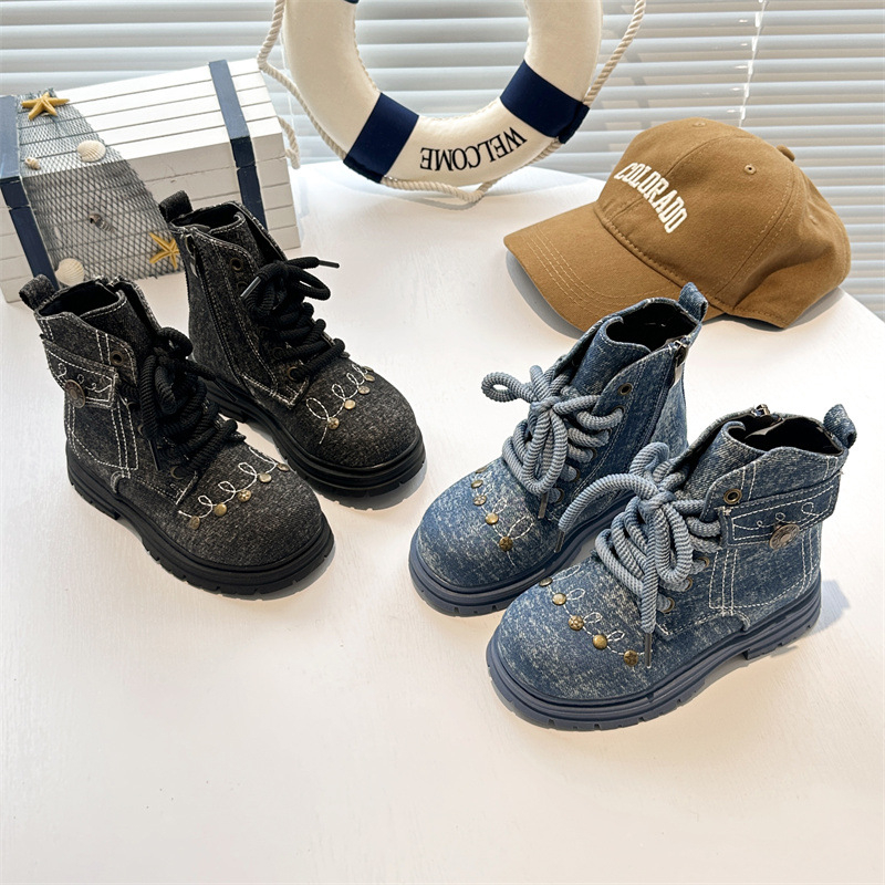Unisex čizme Martin do sredine potkoljenice, jesen-zima 2025, denim retro stil, gornji dio od mikrovlaknaste kože, gumena potplat, bočni zatvarač