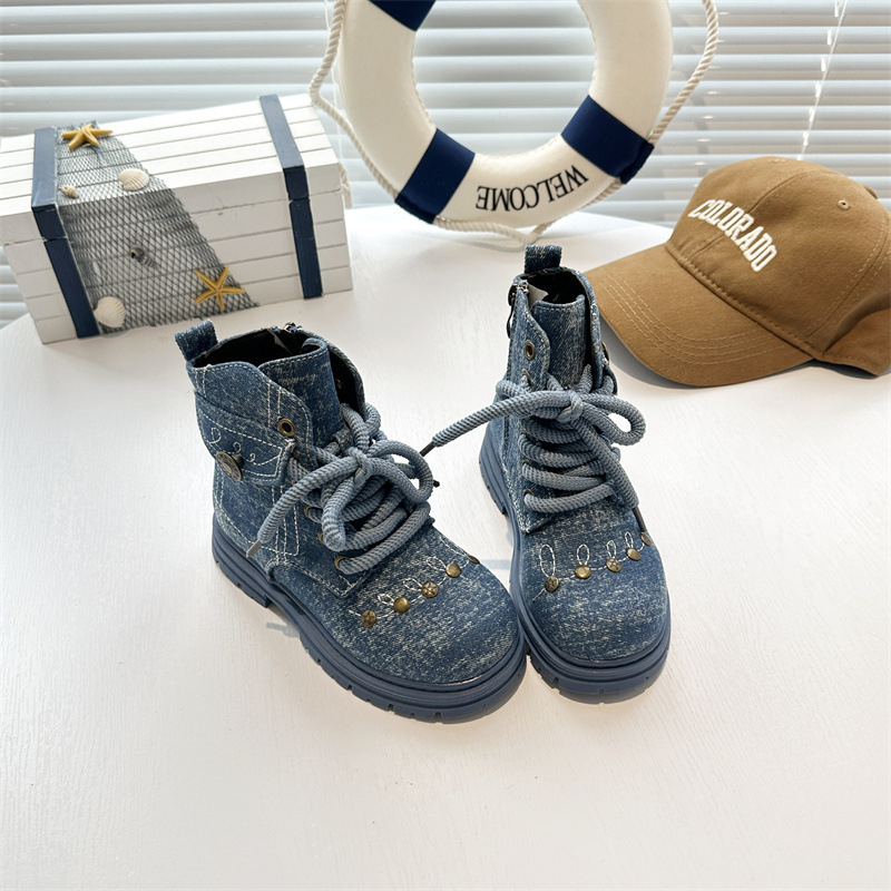Unisex čizme Martin do sredine potkoljenice, jesen-zima 2025, denim retro stil, gornji dio od mikrovlaknaste kože, gumena potplat, bočni zatvarač