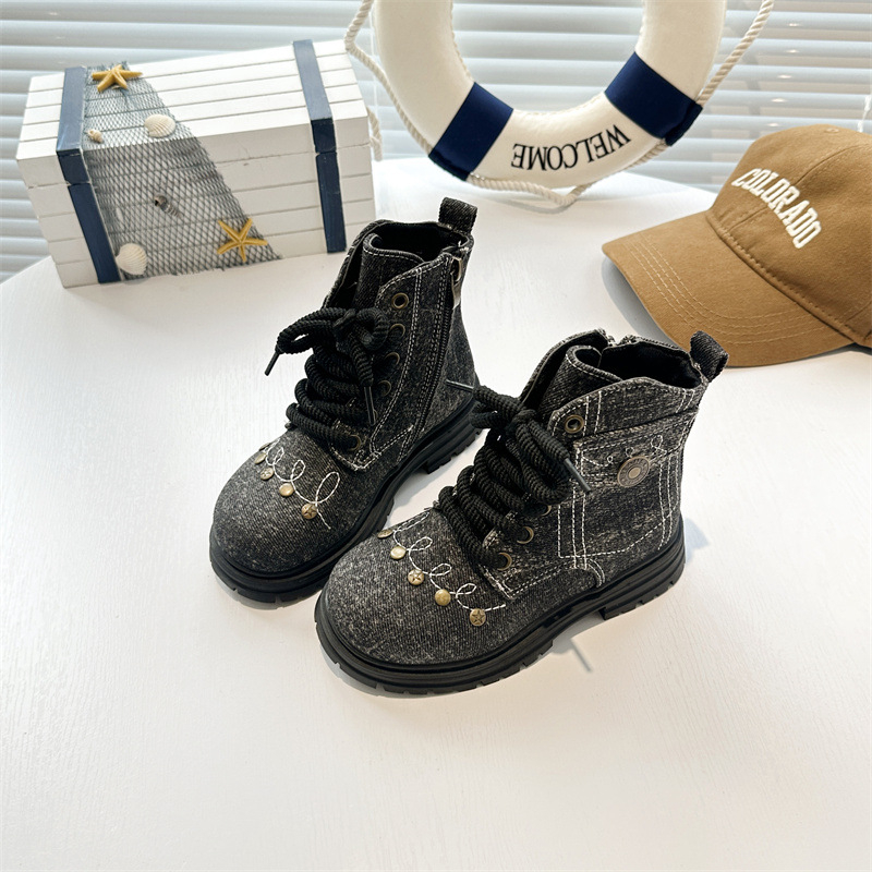 Unisex čizme Martin do sredine potkoljenice, jesen-zima 2025, denim retro stil, gornji dio od mikrovlaknaste kože, gumena potplat, bočni zatvarač