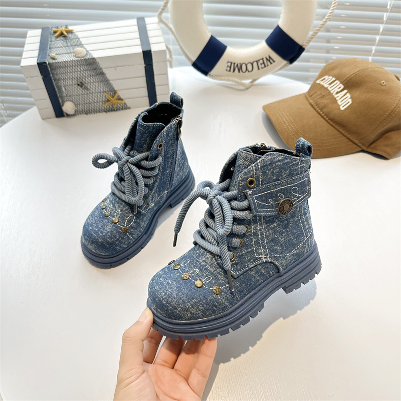 Unisex čizme Martin do sredine potkoljenice, jesen-zima 2025, denim retro stil, gornji dio od mikrovlaknaste kože, gumena potplat, bočni zatvarač