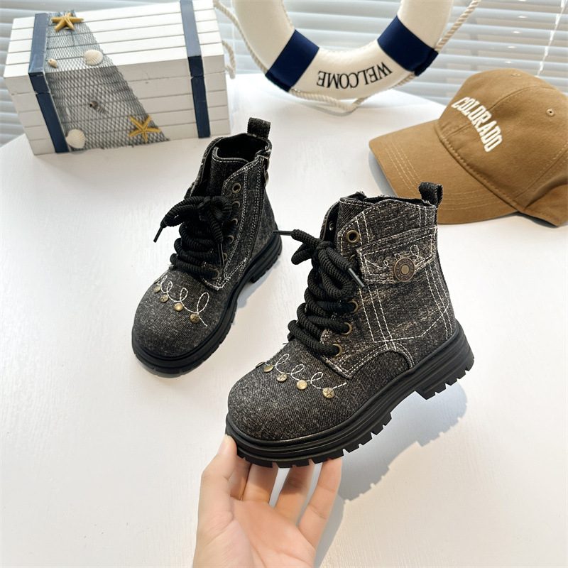 Unisex čizme Martin do sredine potkoljenice, jesen-zima 2025, denim retro stil, gornji dio od mikrovlaknaste kože, gumena potplat, bočni zatvarač