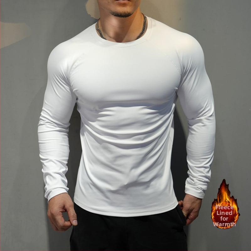 Pánske fitness tričko s flísovou podšívkou, dlhé rukávy, priedušné a odvádza pot, štíhla silueta