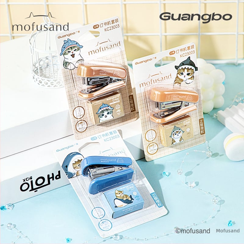 Guangbo GKC23003 Mini zošívač s roztomilým dizajnom žralok-mačka, pre školu a kanceláriu, s odstraňovačom spôn