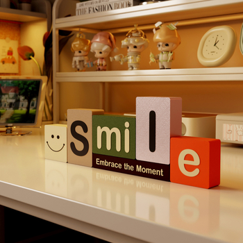 3D ukrasni komad 1005 — lice od blokova s natpisom SMILE, za dnevni boravak, moderan stolni i ulazni dekor