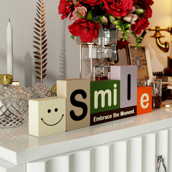 3D ukrasni komad 1005 — lice od blokova s natpisom SMILE, za dnevni boravak, moderan stolni i ulazni dekor