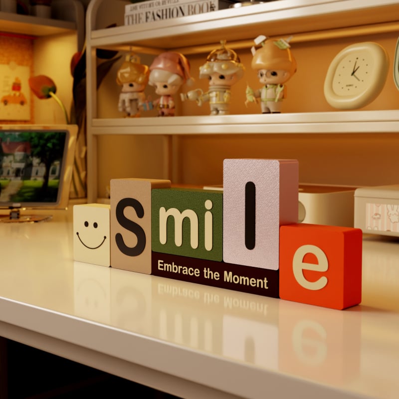 3D ukrasni komad 1005 — lice od blokova s natpisom SMILE, za dnevni boravak, moderan stolni i ulazni dekor
