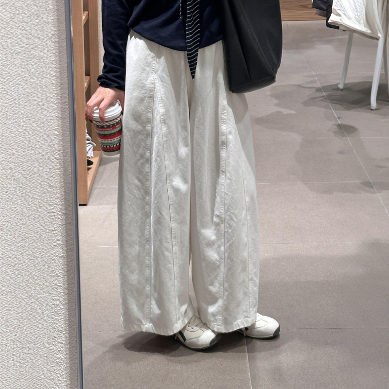 2026 Bijele široke hlače za žene, plus veličina, vizualno mršavljenje, korejski chic stil, široki kroj