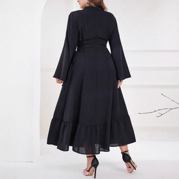 Rochie de zi cu mâneci lungi, jacquard, decolteu în V, design elegant, confortabilă, talie accentuată, look matur, potrivită pentru primăvară și toamnă, mărime plus.