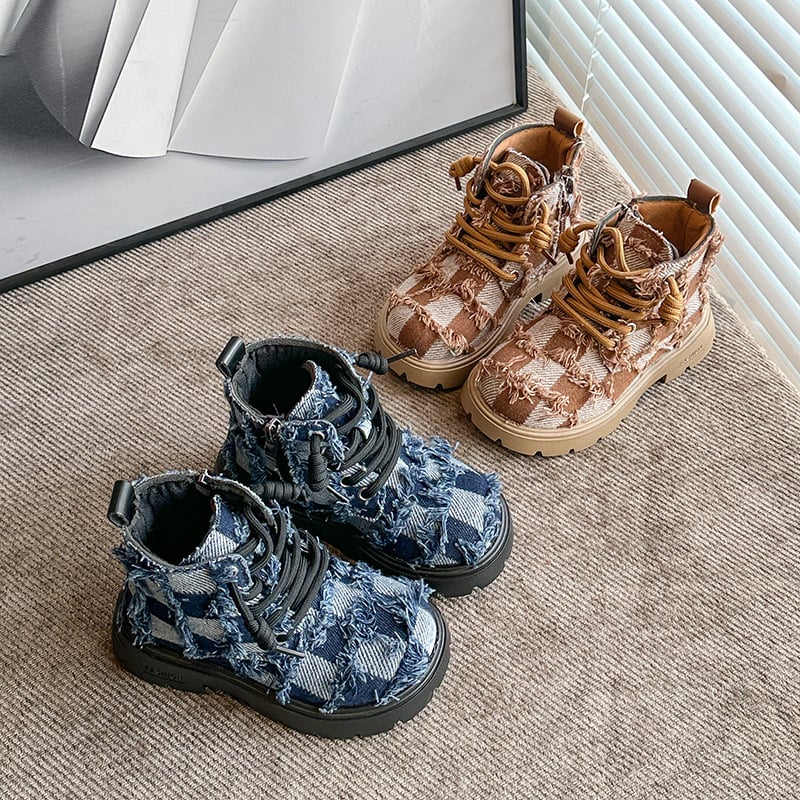 Dječje Martin čizme s okruglim vrhom, bočni zip, britanski stil, denim PU koža, jesensko-zimske čizme