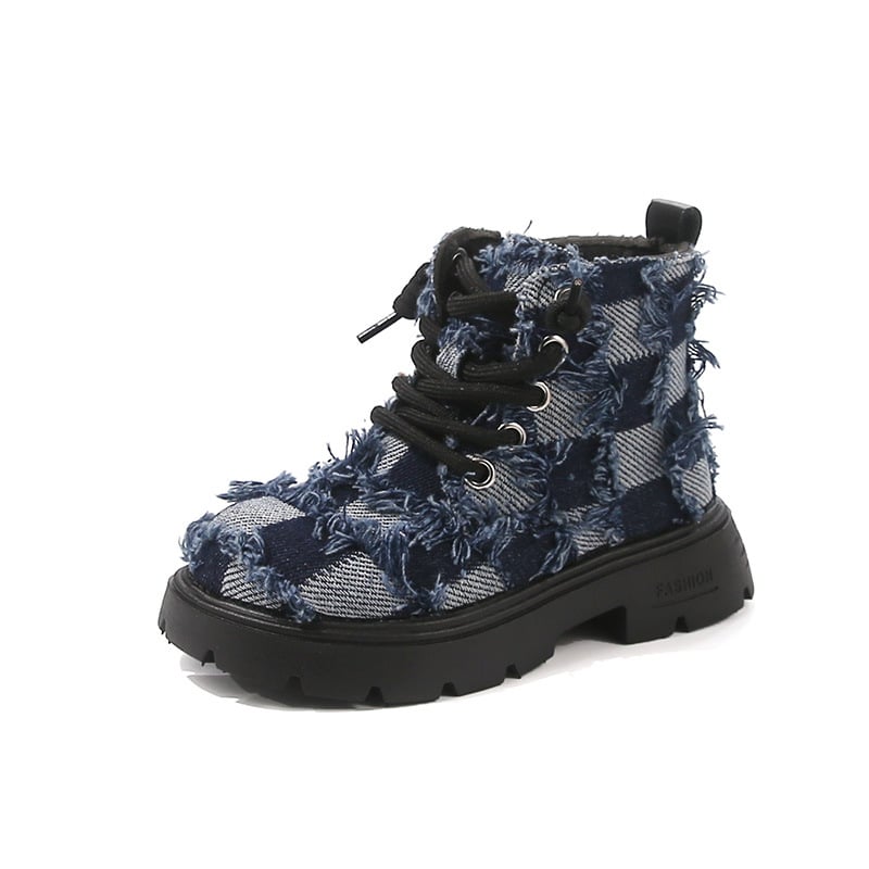 Dječje Martin čizme s okruglim vrhom, bočni zip, britanski stil, denim PU koža, jesensko-zimske čizme