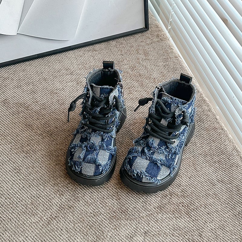 Dječje Martin čizme s okruglim vrhom, bočni zip, britanski stil, denim PU koža, jesensko-zimske čizme