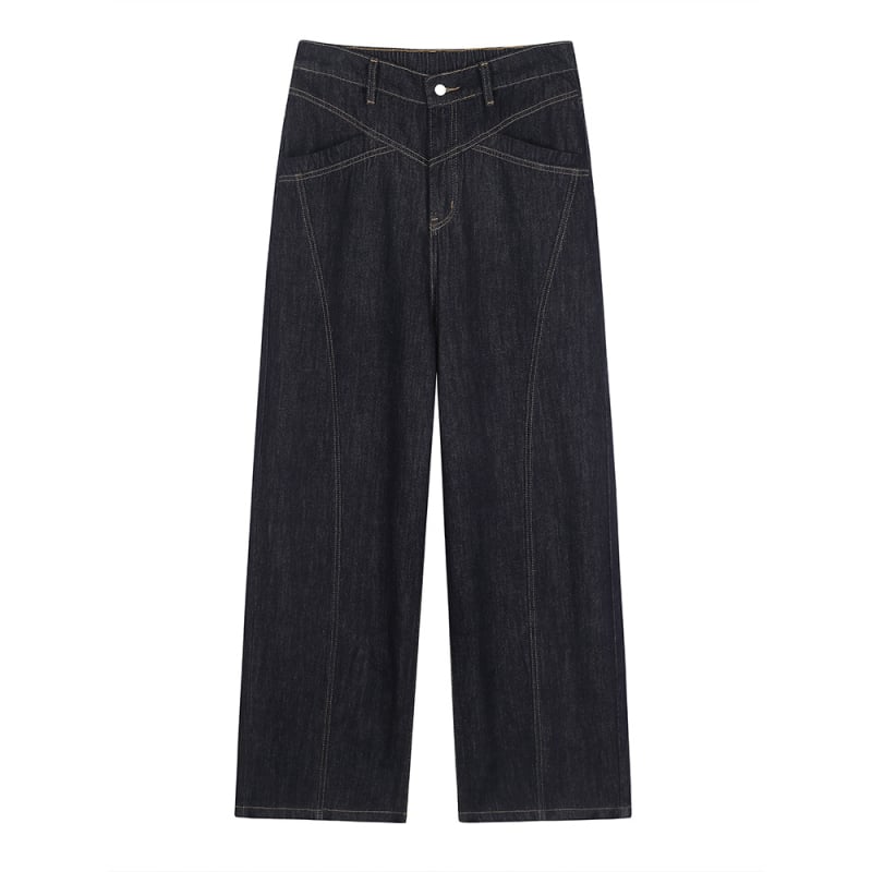 Stil coreean: pantaloni cu talie înaltă, blocuri de culoare, croi larg, tăietură în formă de sabie, plus size, jeansi lejeri pentru femei 65484