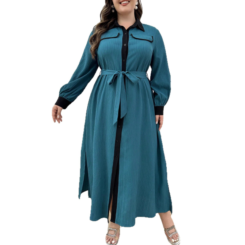 Rochie-cămașă retro, blocuri de culoare, pentru femei, lungime midi până la genunchi, toamna 2025, talie definită, stil elegant matur.