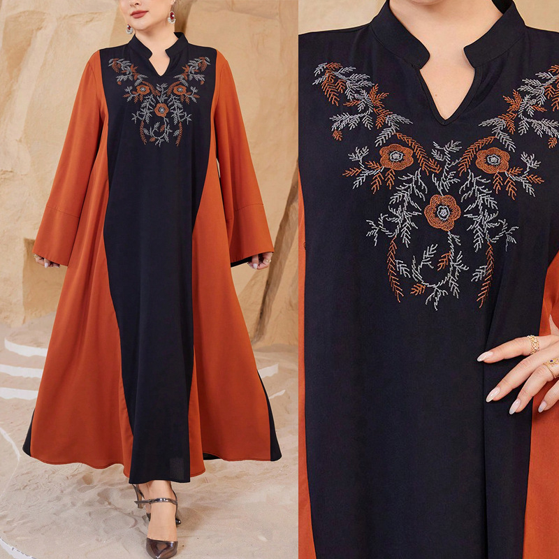 În stoc: rochie lungă brodată, stil etnic, elegantă pentru femei plus size – croială dreaptă, rochie de seară lungă