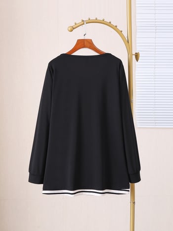 Tricou damă plus size cu design color-block pentru primăvară-toamnă, croială lejeră, evidențiază silueta, 66002T