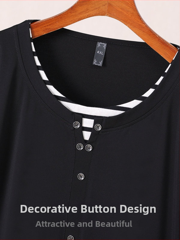 Plus-size dámske tričko s color-block dizajnom na jaru a jeseň, voľný strih, lichotí postave, 66002T