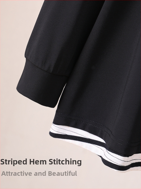 Plus-size dámske tričko s color-block dizajnom na jaru a jeseň, voľný strih, lichotí postave, 66002T