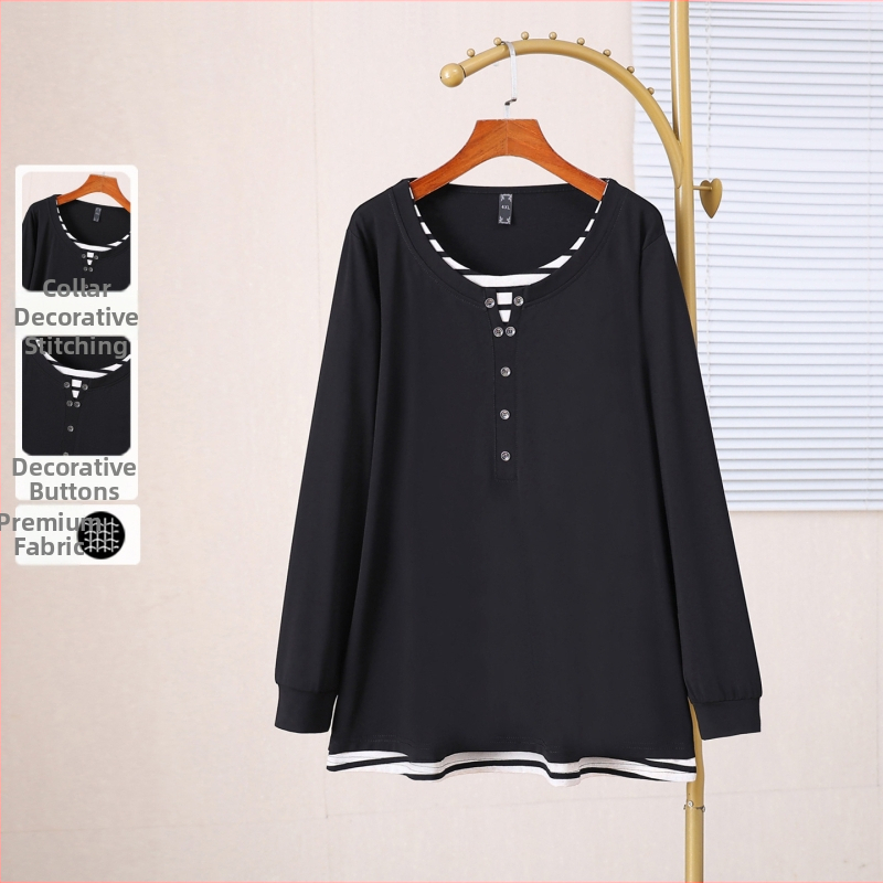 Plus-size dámske tričko s color-block dizajnom na jaru a jeseň, voľný strih, lichotí postave, 66002T
