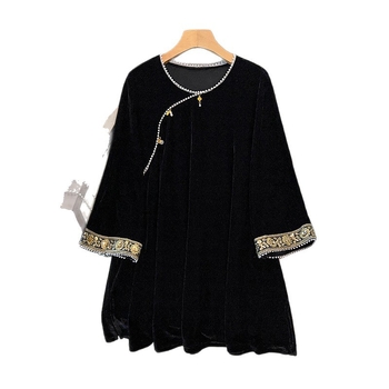 Top de bază de iarnă, plus size, în stil chinezesc, cu mărgele, croială lejeră
