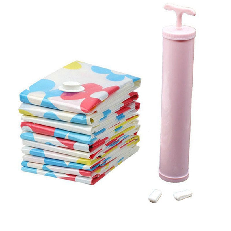 Storage Doctor Sac de vid pentru compresie – design cu floarea-soarelui, 2224, extra-large, cu pompă pentru pătură și haine
