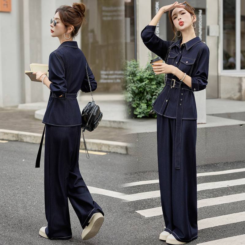2025 Jesenska moda: Tencel denim širokih nogavica, dvodijelni set