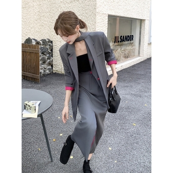 Korejski stil, set sakoa i suknje, dva dijela, za žene, proljeće i jesen, elegantan izgled