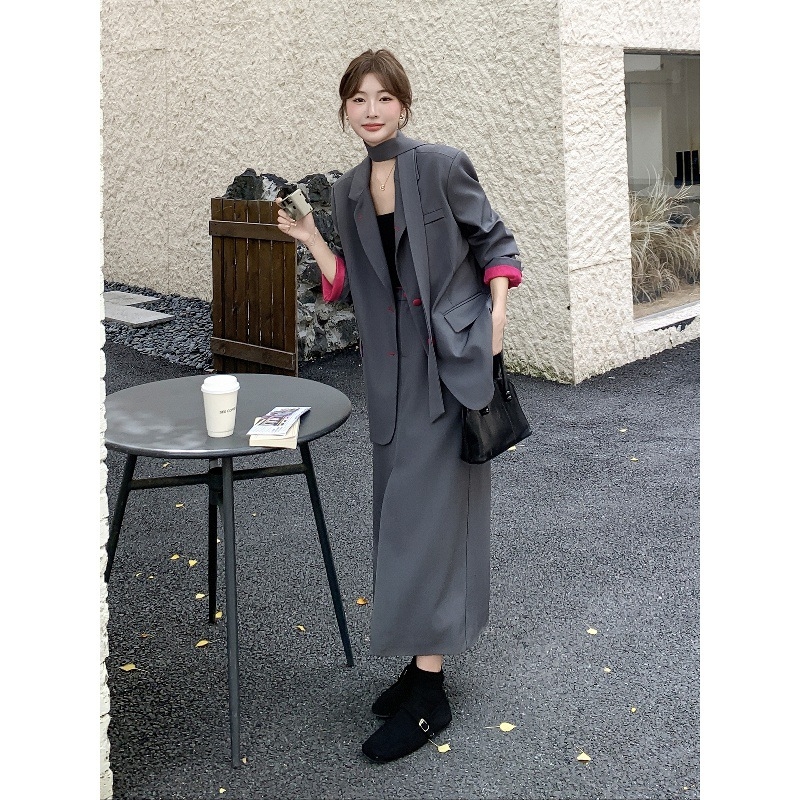 Korejski stil, set sakoa i suknje, dva dijela, za žene, proljeće i jesen, elegantan izgled