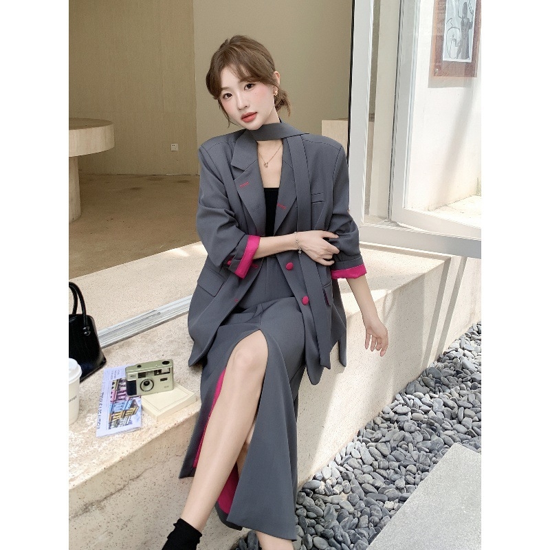 Korejski stil, set sakoa i suknje, dva dijela, za žene, proljeće i jesen, elegantan izgled