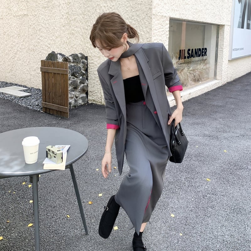 Korejski stil, set sakoa i suknje, dva dijela, za žene, proljeće i jesen, elegantan izgled