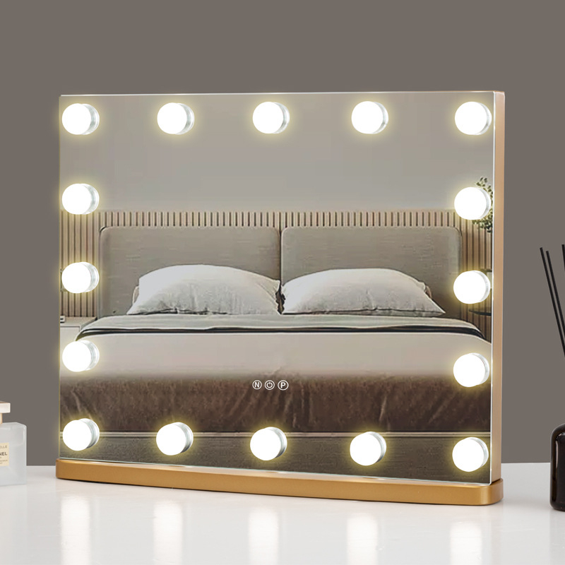 LED ogledalo za šminkanje s podesivom rasvjetom, stolno ogledalo za šminkanje, metalni okvir, 40×50 cm