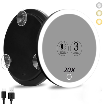 6-inčno LED ogledalo za šminkanje s povećanjem 10x/20x, punjiva LED rasvjeta, 360° okretni stalak