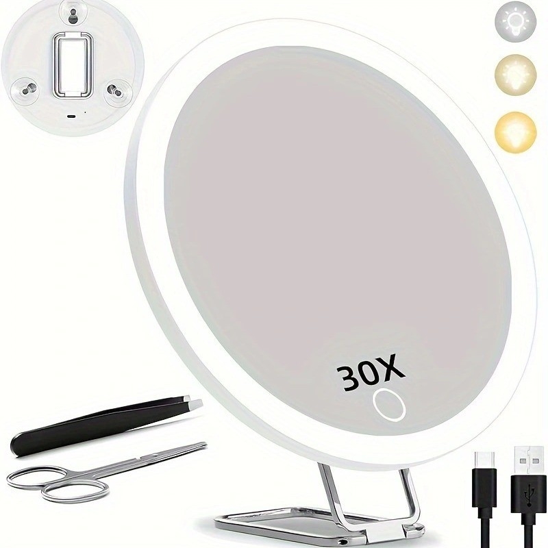 6-inčno LED ogledalo za šminkanje s povećanjem 10x/20x, punjiva LED rasvjeta, 360° okretni stalak
