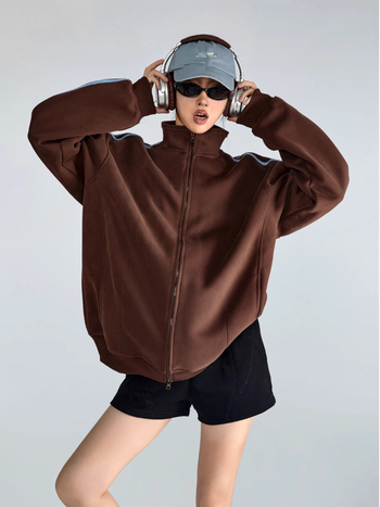 Ženski američki ležerni sportski kardigan jakna s prugama, zatvarač, širok kroj, vintage stil, proljeće 2024