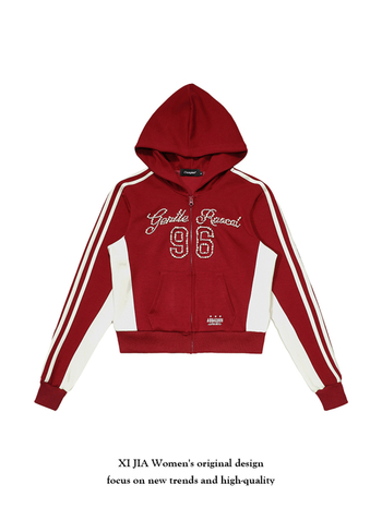Američka retro hoodica jakna s perlama i kontrastnim bojama, za žene, 2025 sportski stil