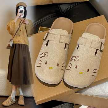 Дамски обувки в стил Birkenstock с карикатурна котка, закрити пръсти, дебел под, удобни за пролетта и лятото.