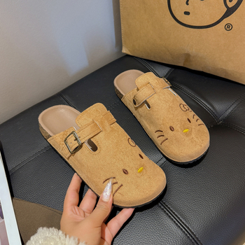 Дамски обувки в стил Birkenstock с карикатурна котка, закрити пръсти, дебел под, удобни за пролетта и лятото.