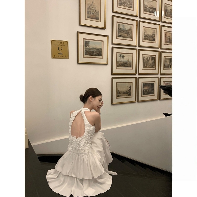 Bankelili Waltz Ball halterneck ruha, derékban szorító, hát nélküli, többszintes hercegnőruha, tavasz–nyár
